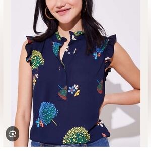 LOFT Women's Dark Blue Floral Tank Top